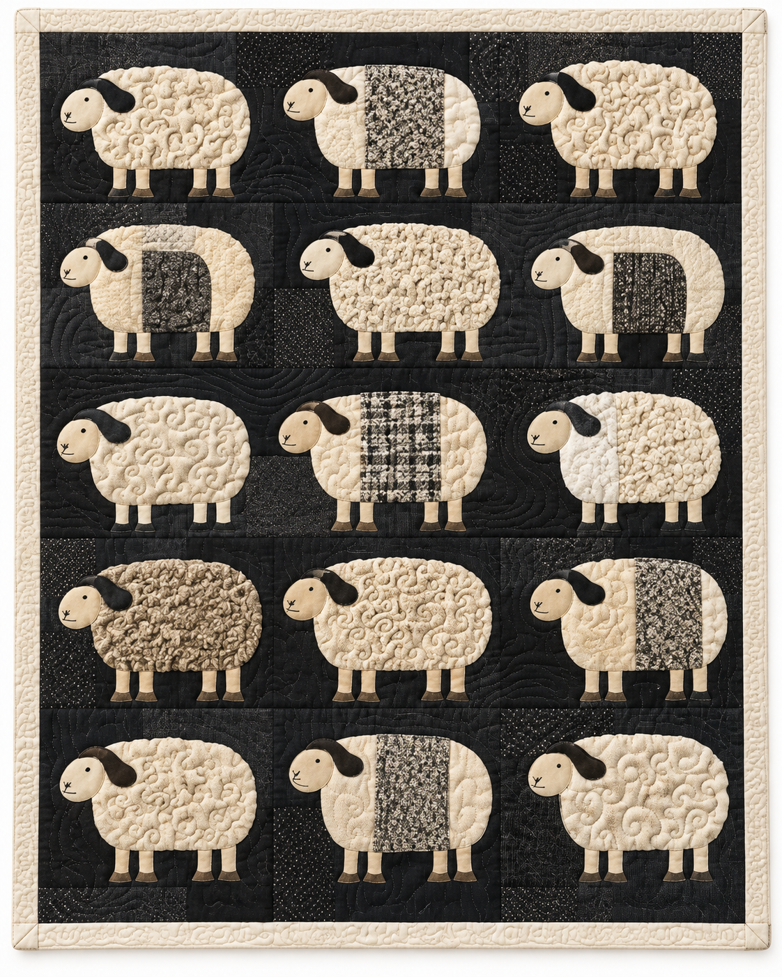 Cream Sheep On Charcoal TD101026190 Quilt Blanket