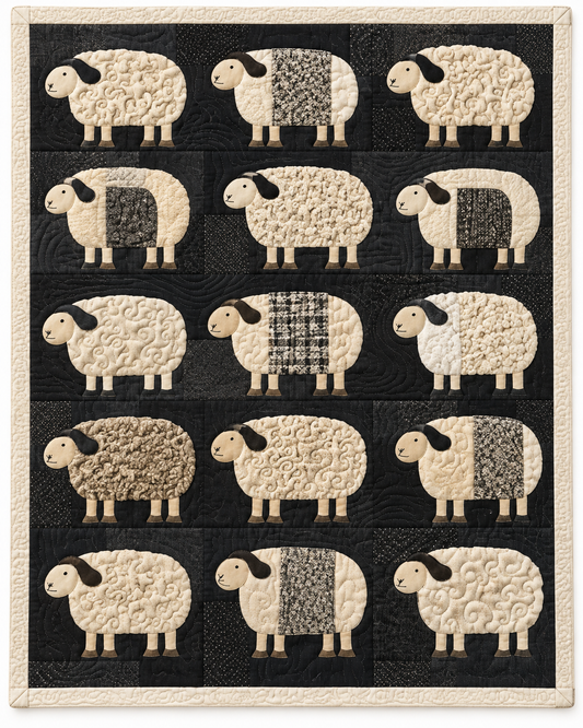 Cream Sheep On Charcoal TD101026190 Quilt Blanket