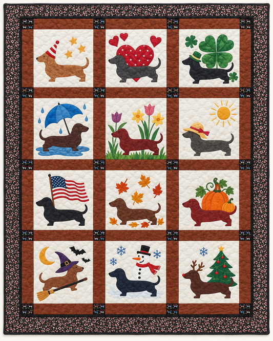 Dachshund Through the Seasons TD101026197 Quilt Blanket