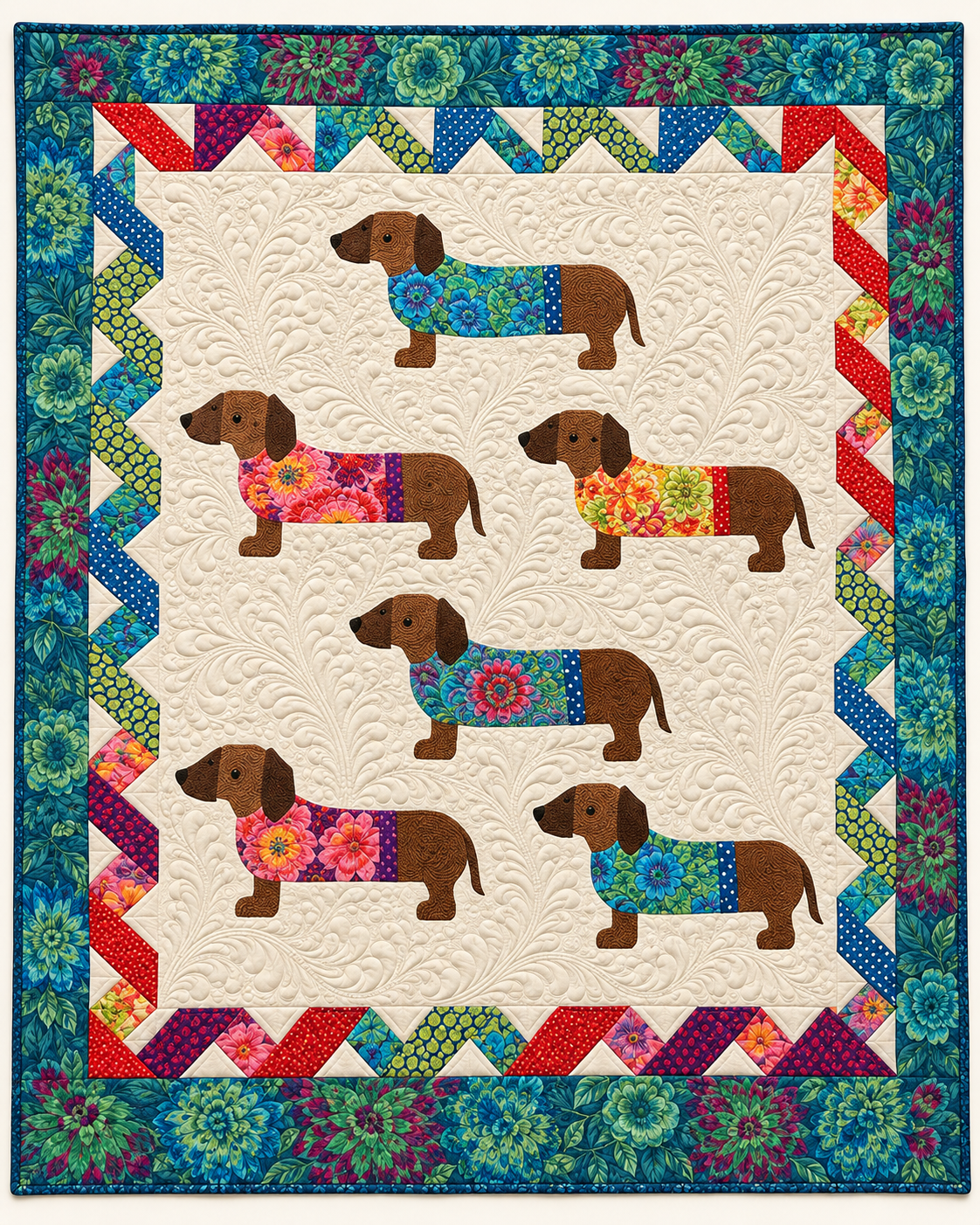 Dachshunds In Floral Coats TD101026200 Quilt Blanket