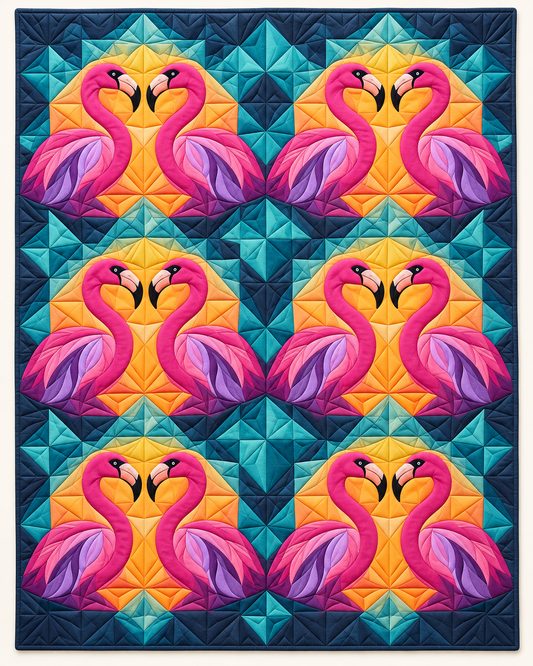 Faceted Pink Flamingos TD101026221 Quilt Blanket