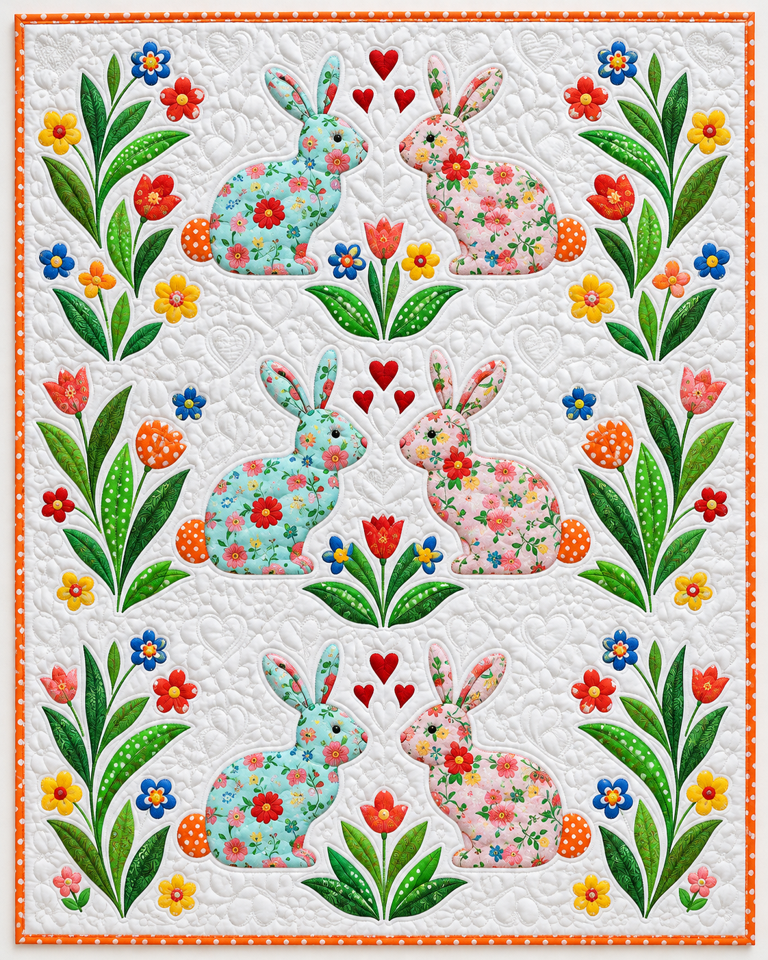 Floral Spring Bunny Pair TD101026230 Quilt Blanket