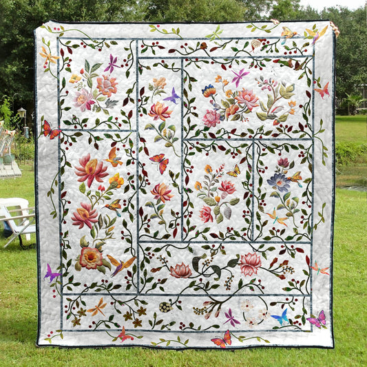 Flower Garden With Butterfly And Dragonfly TD211123Q Quilt Blanket