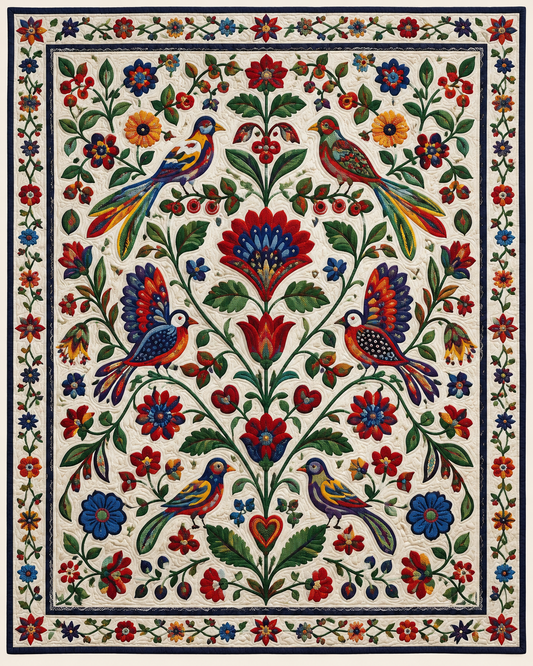 Folk Birds And Flowers TD101026236 Quilt Blanket
