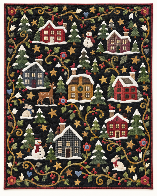 Folksy Winter Village TD101026241 Quilt Blanket