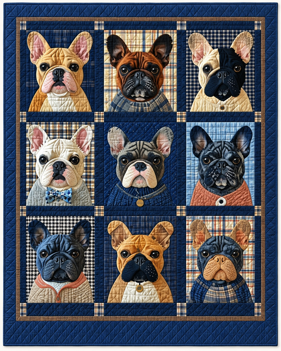 French Bulldog Portrait Grid TD101026242 Quilt Blanket
