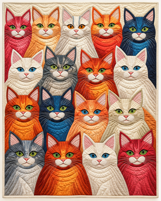 Friendly Cat Portrait Crowd TD101026243 Quilt Blanket