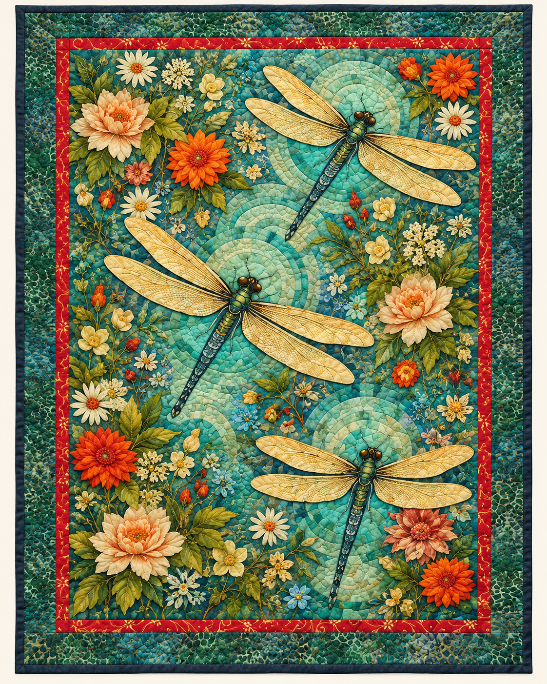 Golden Dragonflies On Turquoise TD101026260 Quilt Blanket