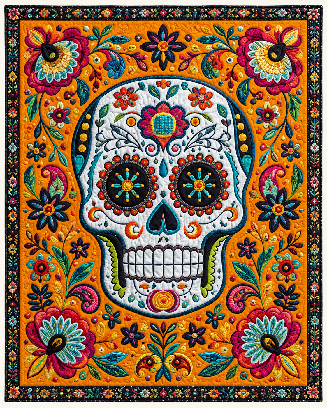 Golden Sugar Skull TD101026270 Quilt Blanket