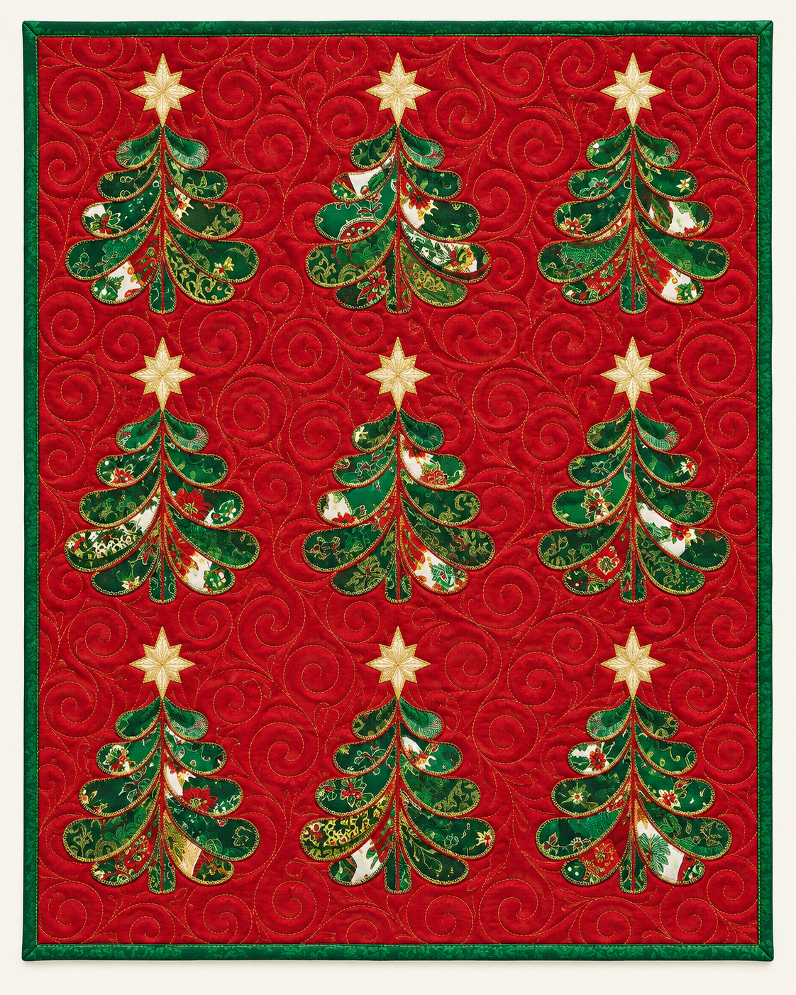 Green Trees On Crimson TD101026284 Quilt Blanket