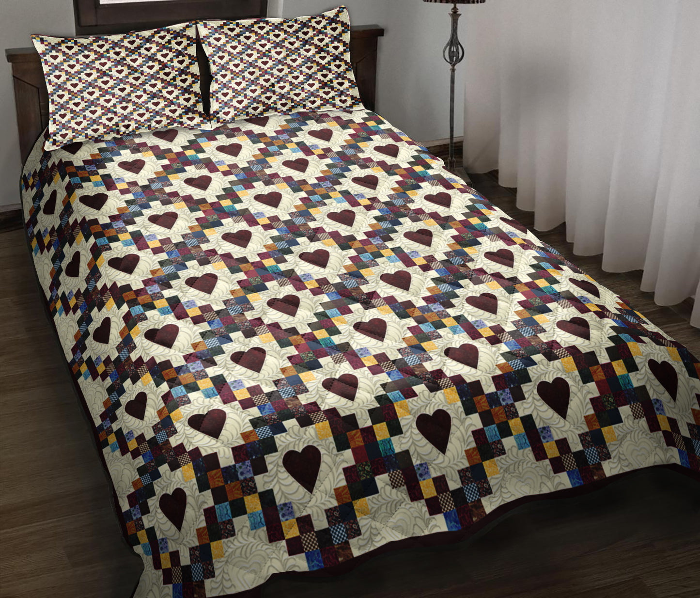 Heart Block Pattern CLA15112345QB Quilt Bedding Set