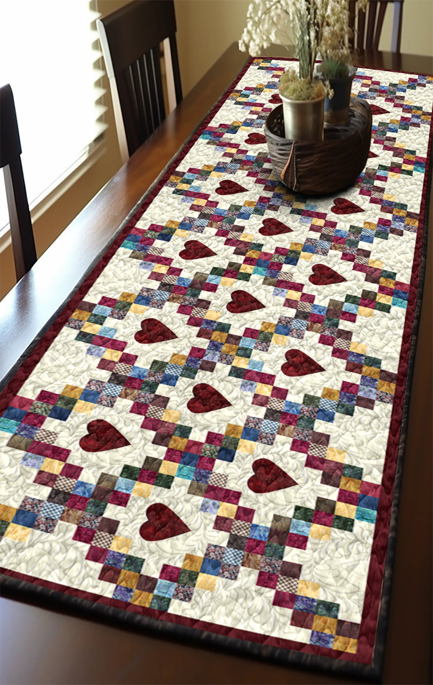 Heart Block Pattern CLA15112345TR Quilted Table Runner