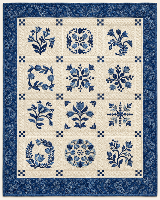 Indigo Botanical TD101026300 Quilt Blanket