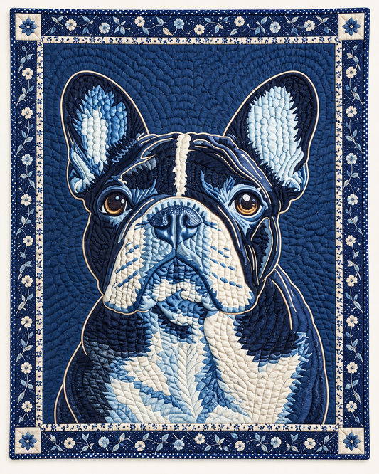 Indigo French Bulldog TD101026301 Quilt Blanket