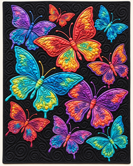 Jewel Butterflies On Black TD101026308 Quilt Blanket