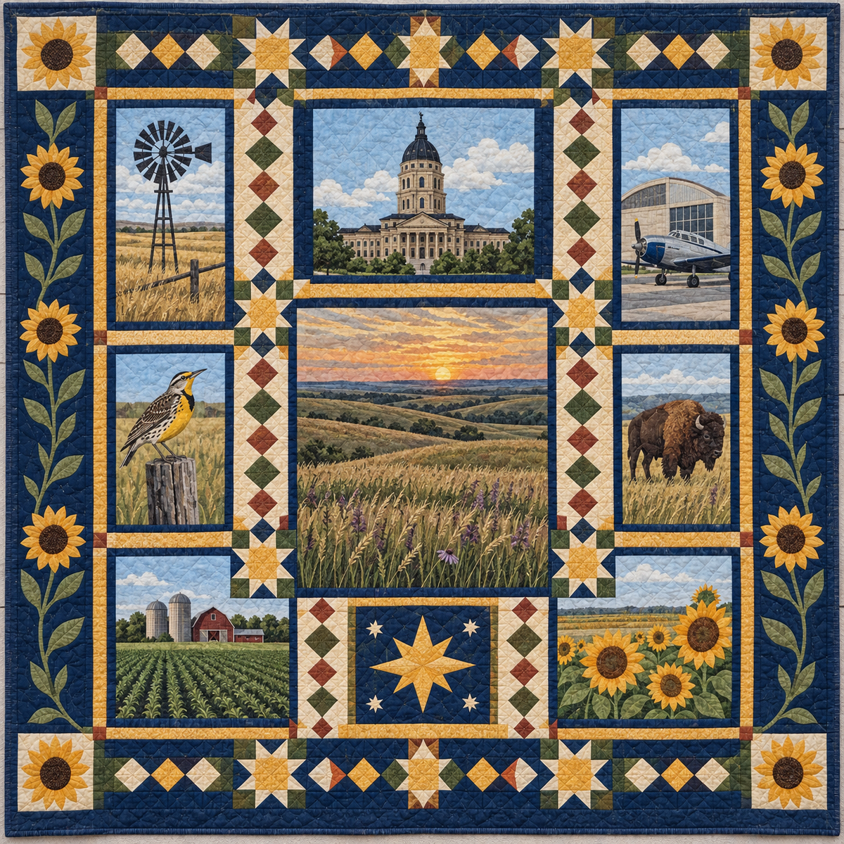 Kansas Landmark Windows TD181026553 Quilt Blanket