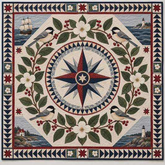 Massachusetts Mayflower And Chickadee TD1410261056 Quilt Blanket