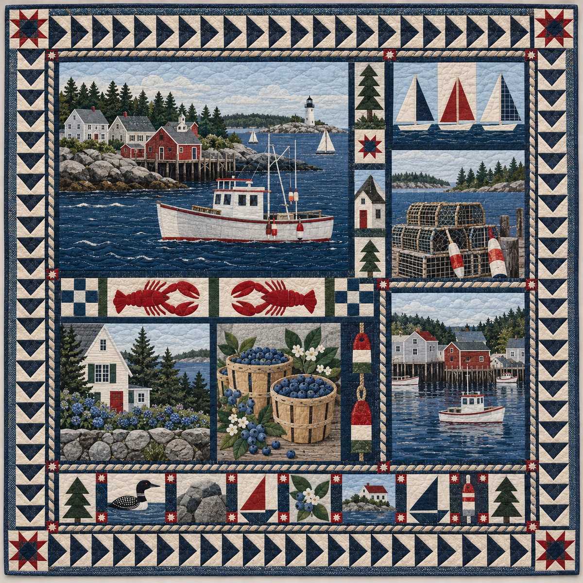 Maine Harbor And Blueberry Fields TD1410261063 Quilt Blanket
