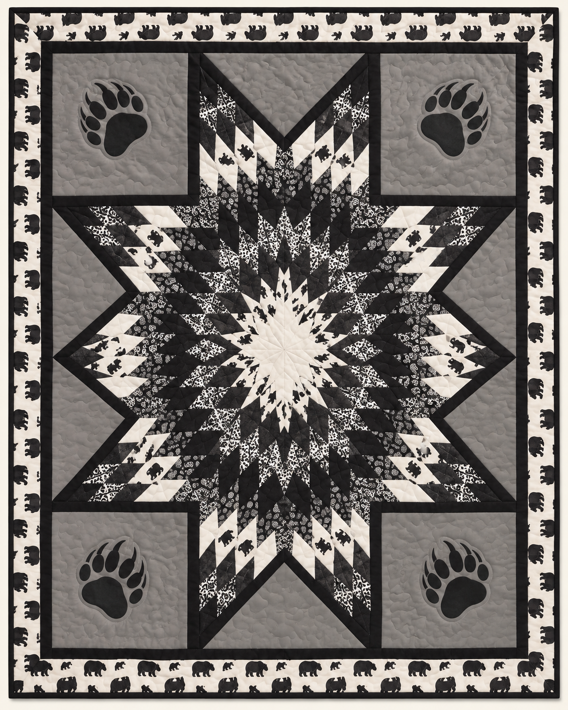 Monochrome Star And Bear Paws TD101026332 Quilt Blanket