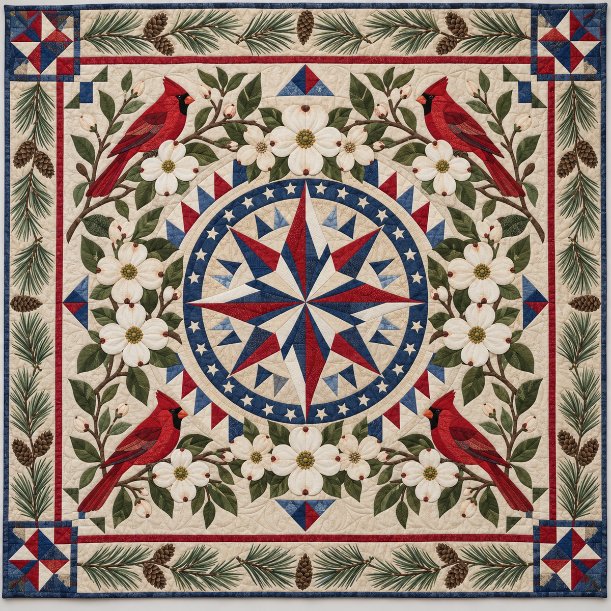 North Carolina Dogwood Cardinal Compass TD1410261080 Quilt Blanket