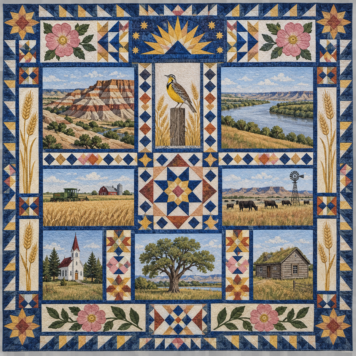 North Dakota Landmark Windows TD181026673 Quilt Blanket