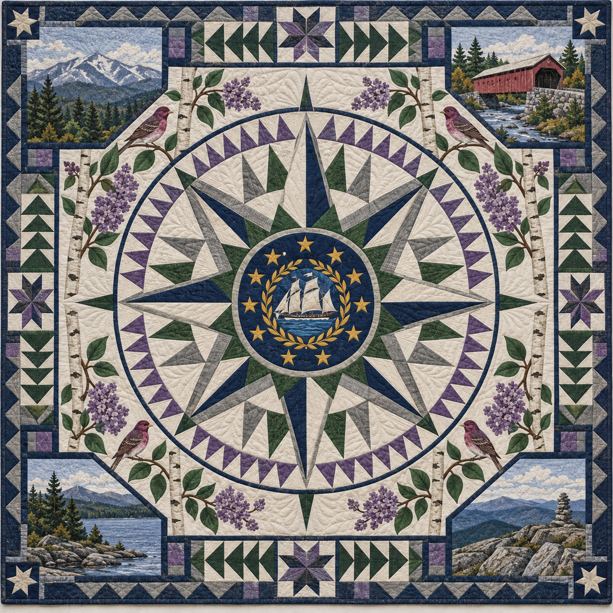 New Hampshire Radiant Compass TD181026697 Quilt Blanket