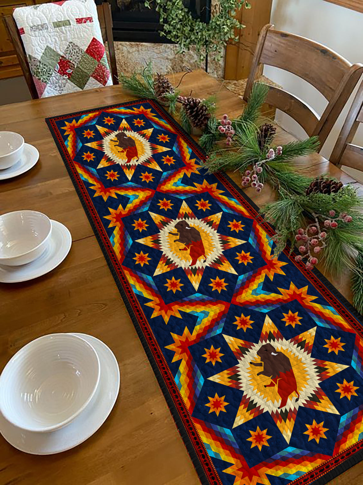 Native American HN24022304BLTR Quilted Table Runner