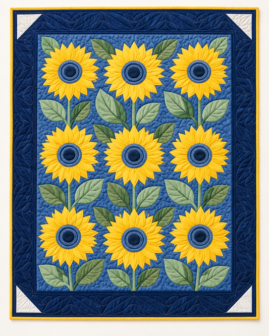 Navy Sunflower TD101026335 Quilt Blanket
