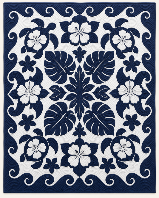 Navy Tropical Applique TD101026336 Quilt Blanket