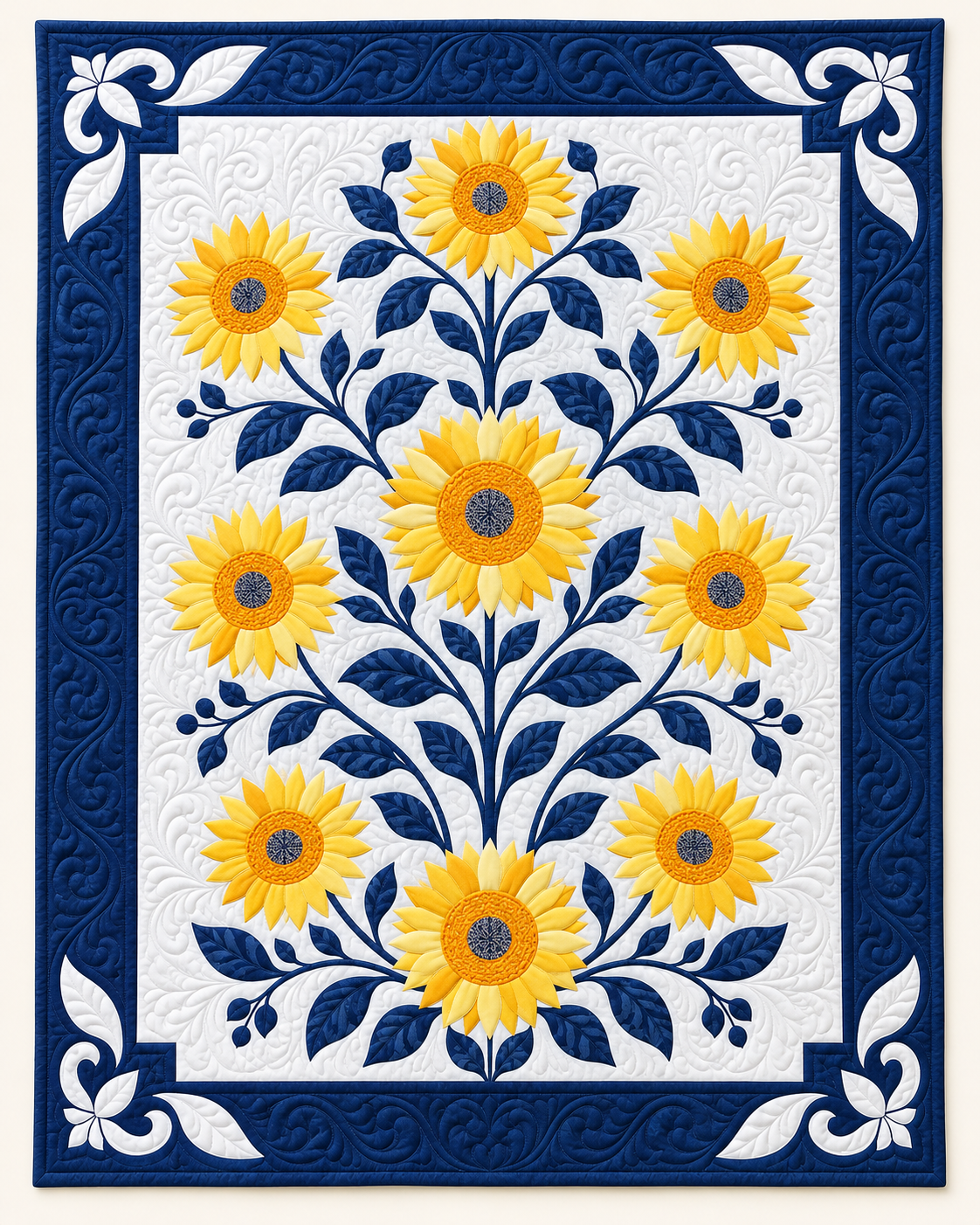 Navy And Yellow Sunflowers TD101026334 Quilt Blanket