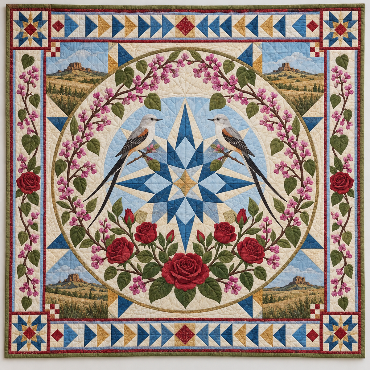 Oklahoma Redbud And Rose TD1410261107 Quilt Blanket