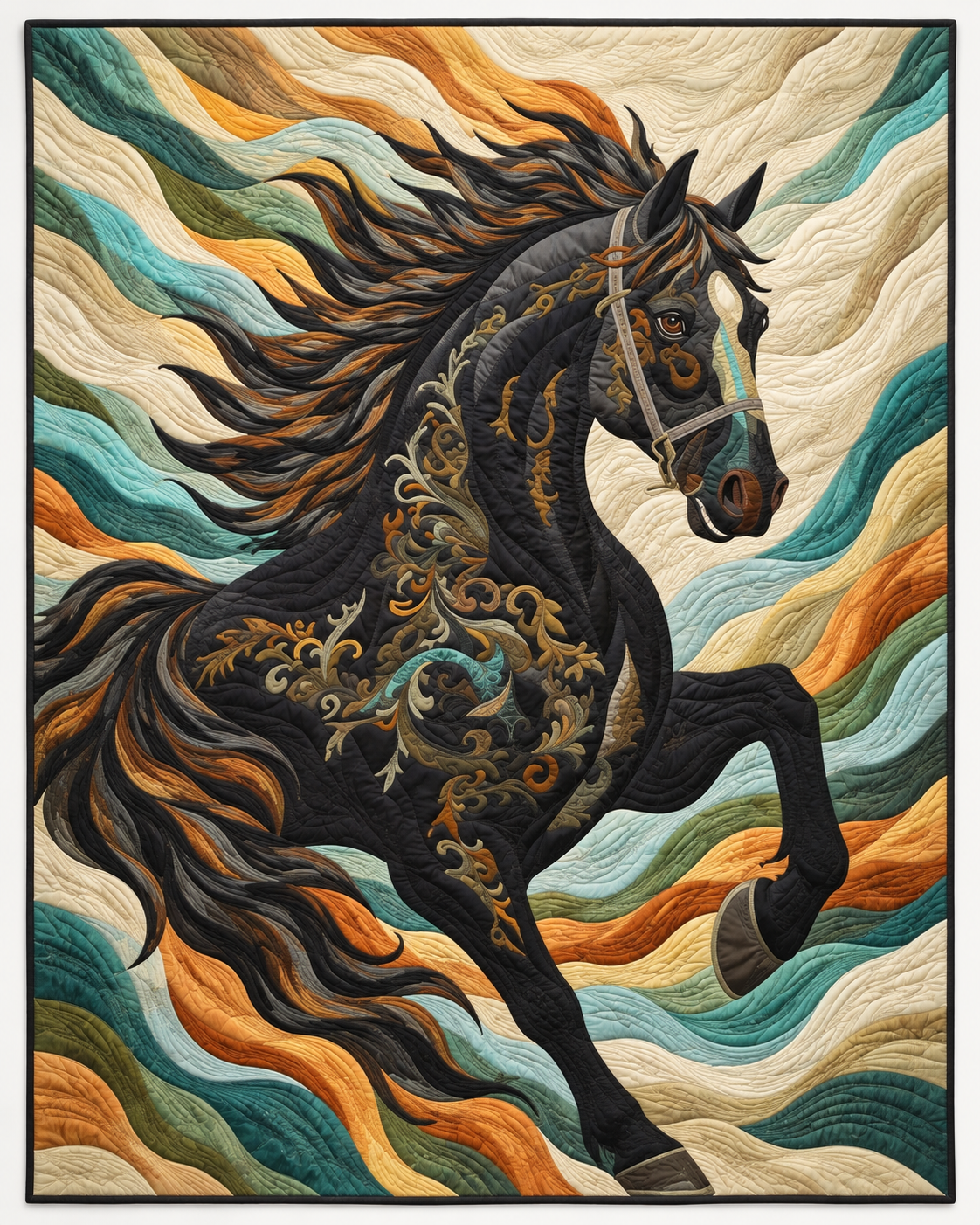 Ornate Black Horse TD101026351 Quilt Blanket