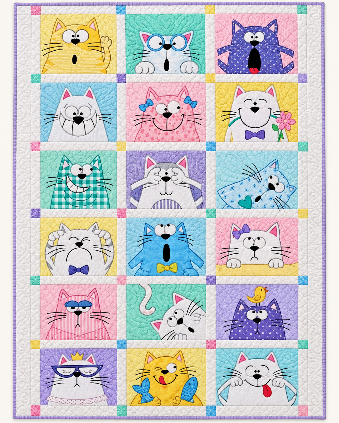 Pastel Cartoon Cat Blocks TD101026356 Quilt Blanket