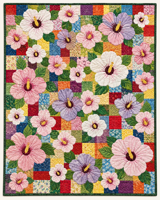 Pastel Hibiscus Patchwork TD101026360 Quilt Blanket