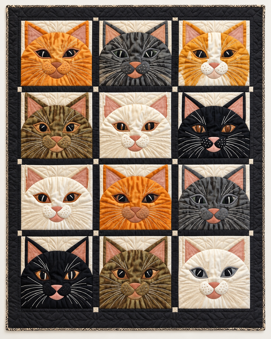 Patchwork Cat Faces TD101026362 Quilt Blanket