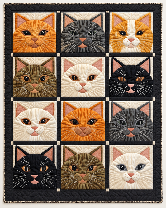 Patchwork Cat Faces TD101026362 Quilt Blanket
