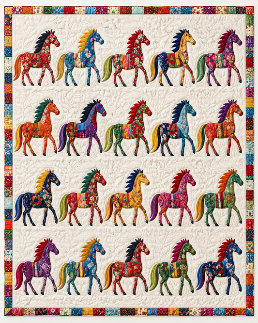 Patchwork Folk Horses TD101026367 Quilt Blanket