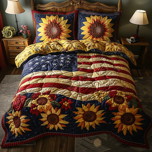 Patriotic Sunflower TAI061124102 Quilt Bedding Set