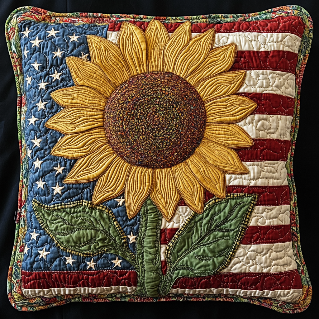 Patriotic Sunflower TAI061124245 Quilted Pillow Case