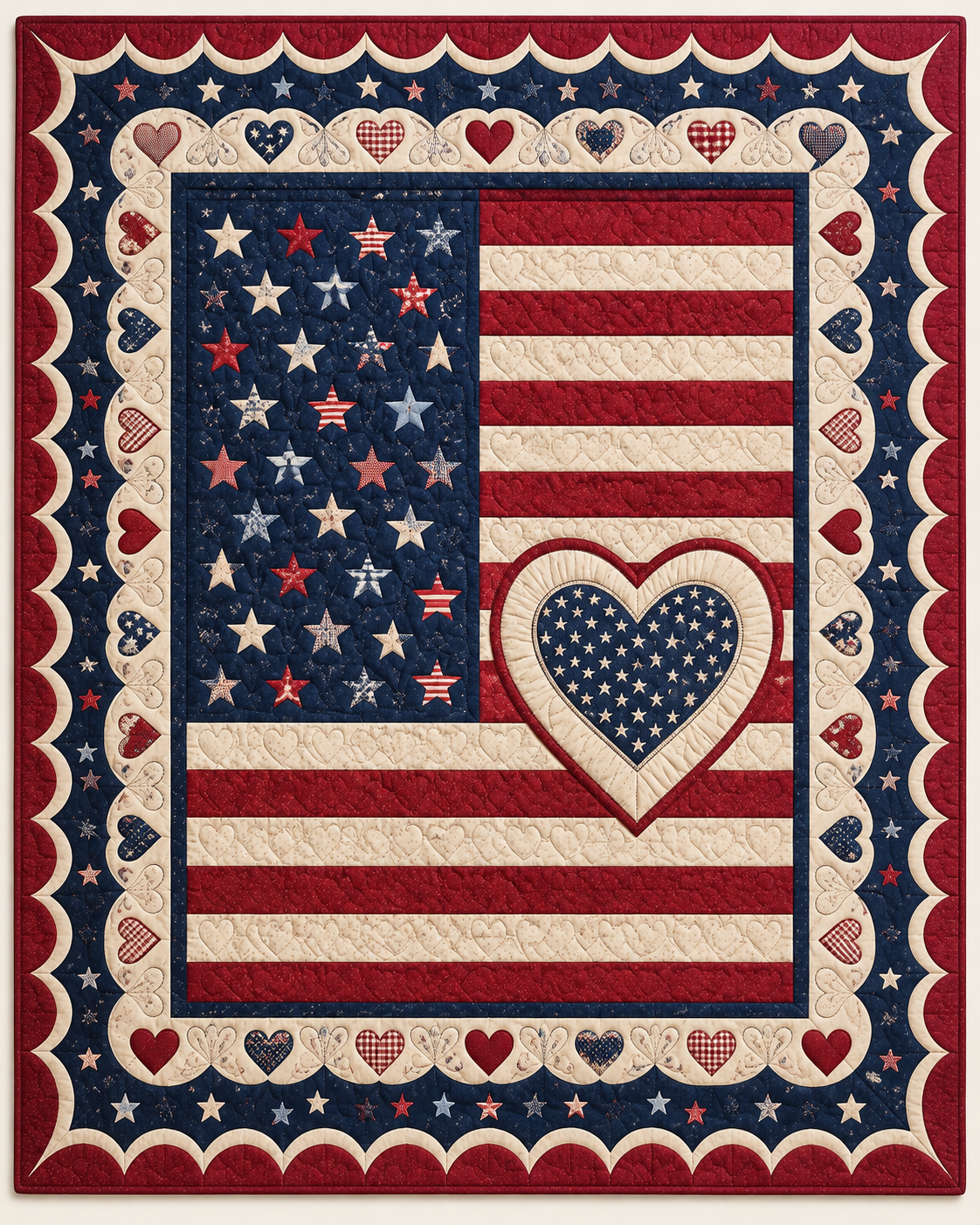 Patriotic Heart Patchwork TD101026375 Quilt Blanket