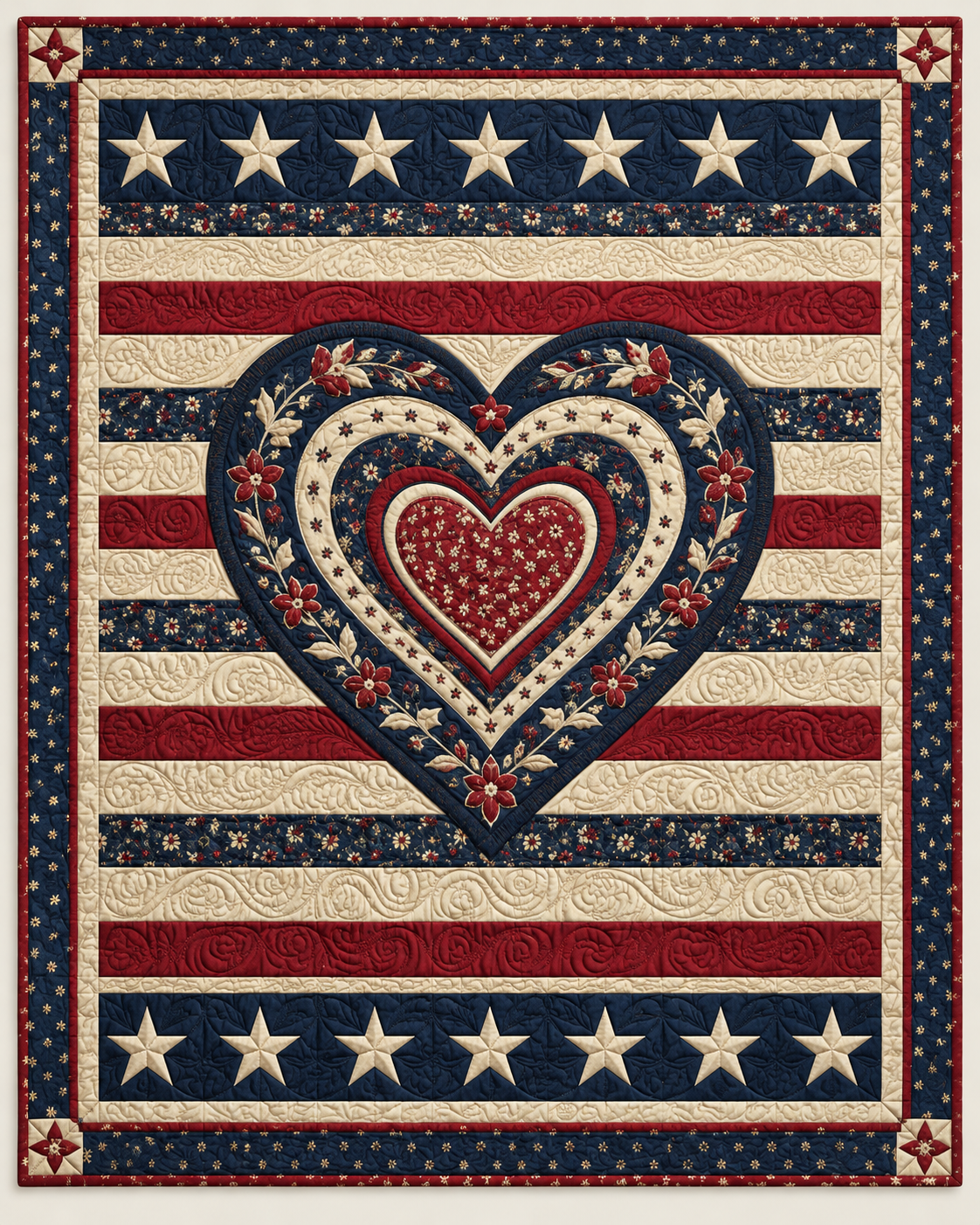 Patriotic Heart Stripes TD101026376 Quilt Blanket