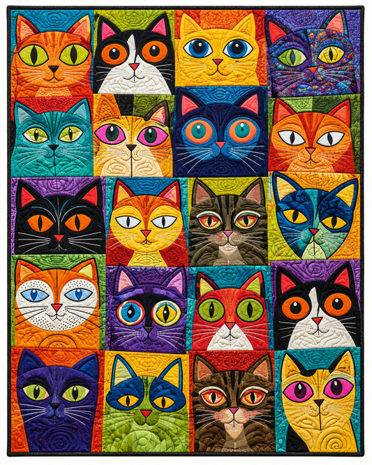 Playful Colorblock Cats TD101026384 Quilt Blanket