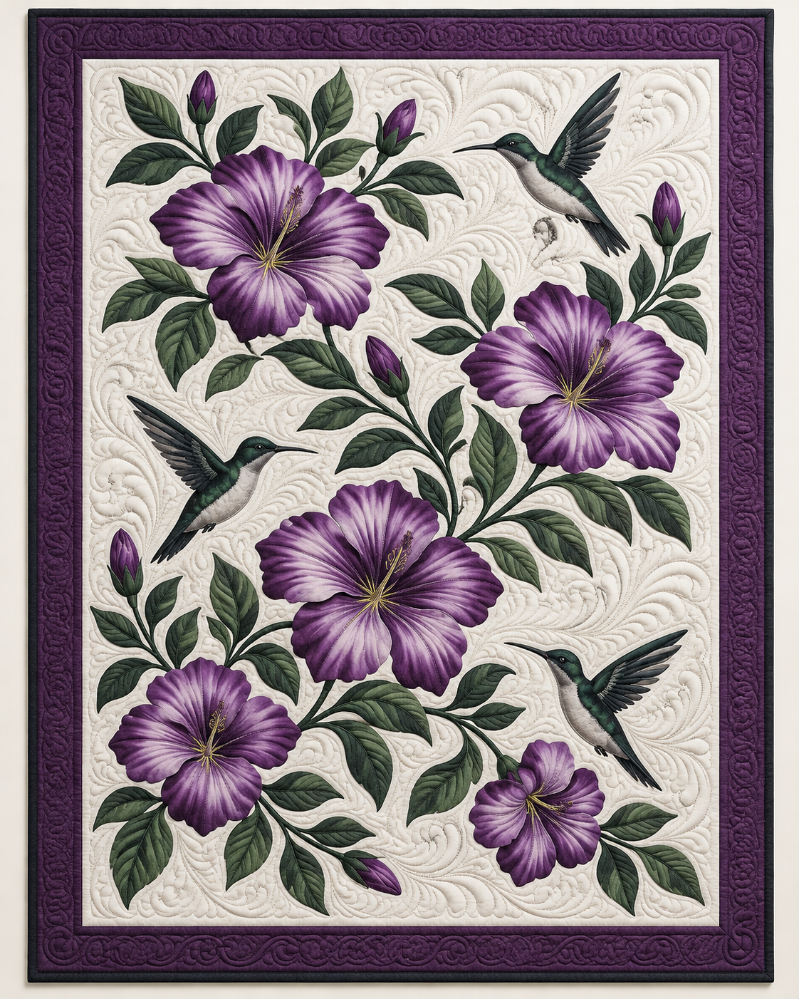 Purple Blooms And Hummingbird TD101026389 Quilt Blanket