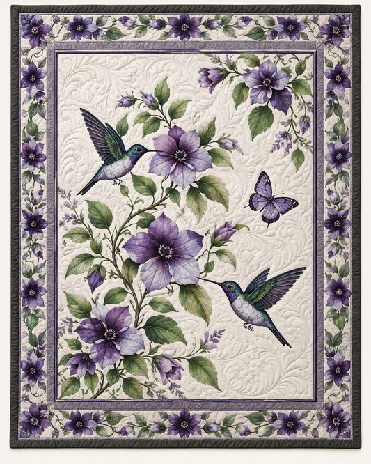 Purple Clematis Hummingbirds TD101026392 Quilt Blanket