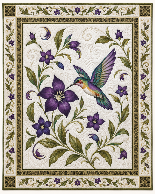 Purple Flowers And Hummingbird TD101026394 Quilt Blanket