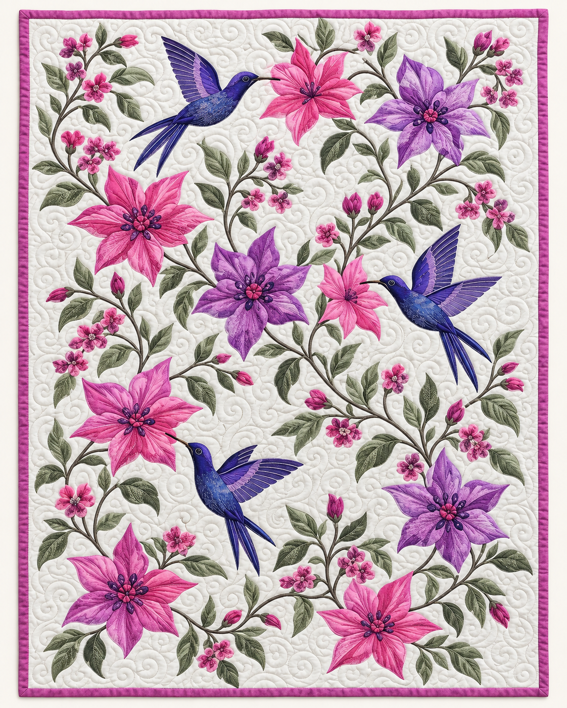 Purple Hummingbird Vines TD101026395 Quilt Blanket