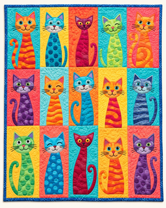 Rainbow Cat Blocks TD101026402 Quilt Blanket
