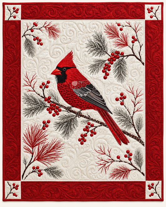 Red Cardinal On Ivory TD101026414 Quilt Blanket