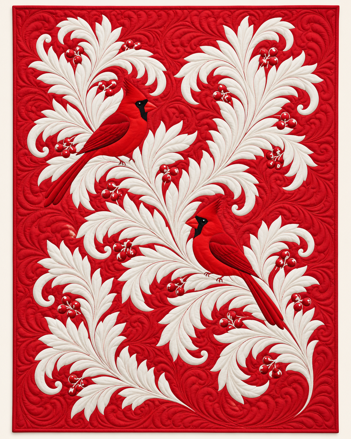 Red Cardinals And White Fronds TD101026415 Quilt Blanket