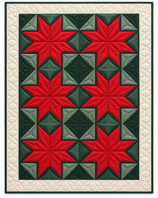 Red Stars On Forest Green TD101026420 Quilt Blanket